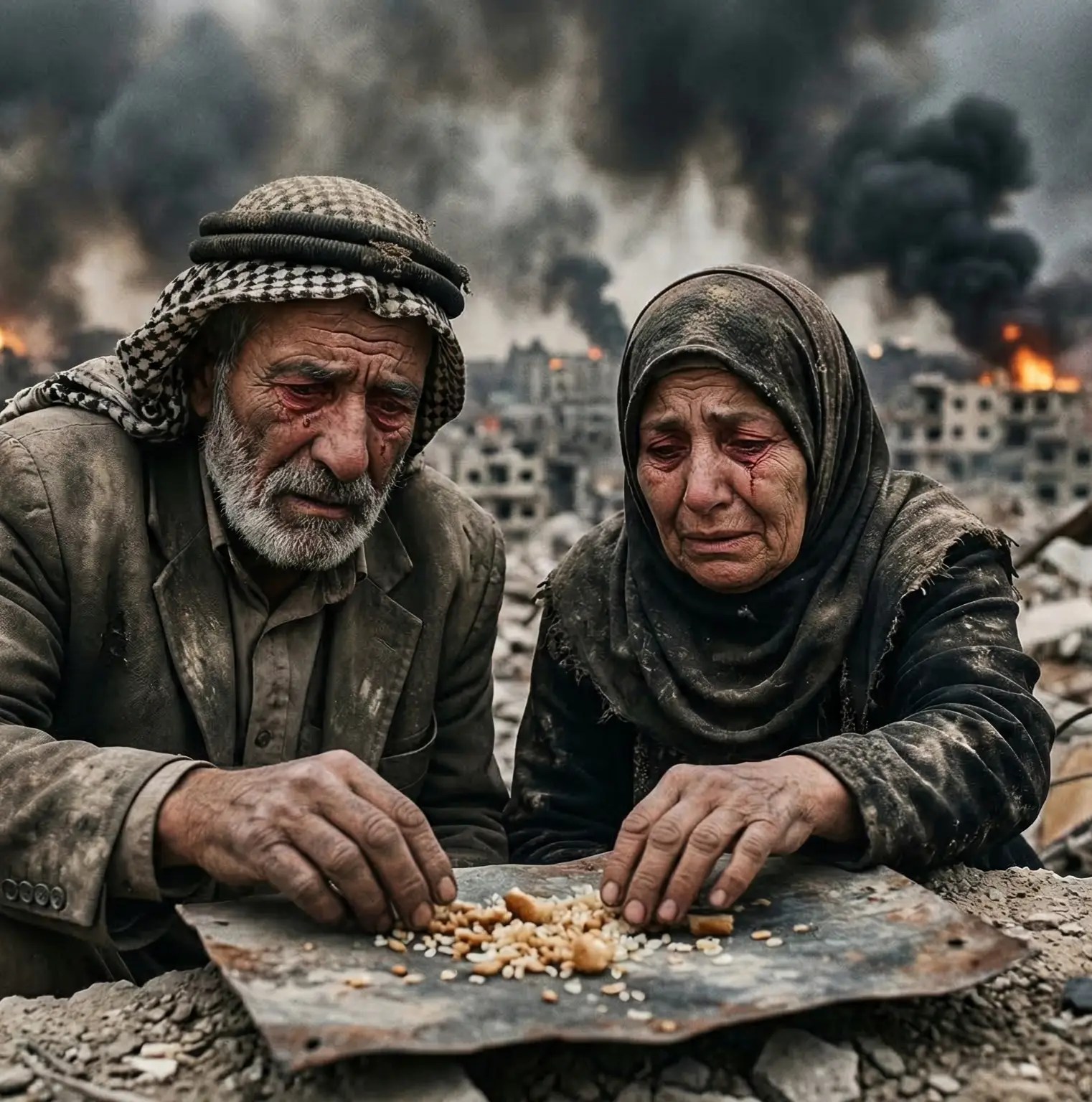 This photograph is not just a depiction of suffering; it's a testament to the resilience of the human spirit. Despite the destruction, the loss, and the unimaginable pain, this couple continues to persevere.