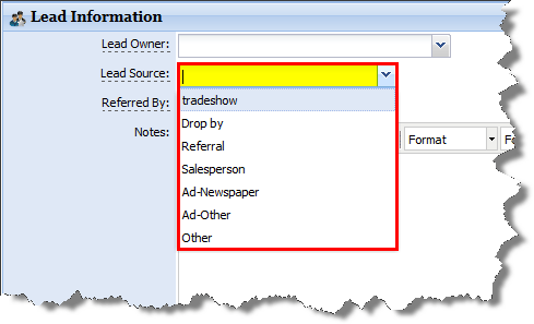 Lead source dropdown