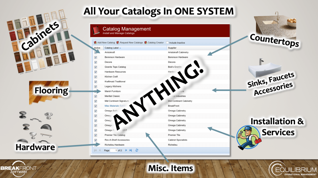Cabinets, countertops, plumbing, flooring and more catalogs unified in Equilibrium