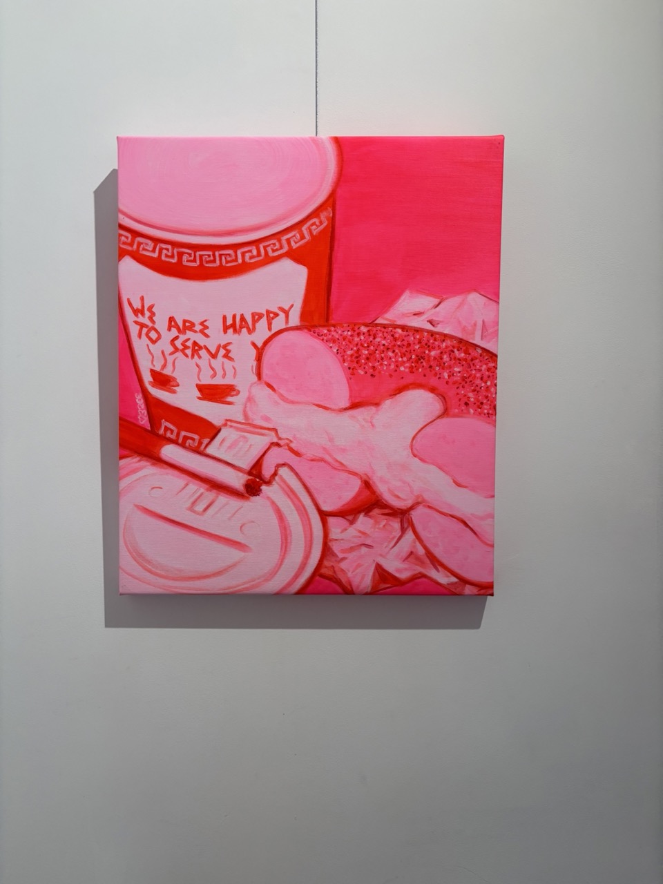 still life painting of a bagel, coffee and a cigarette