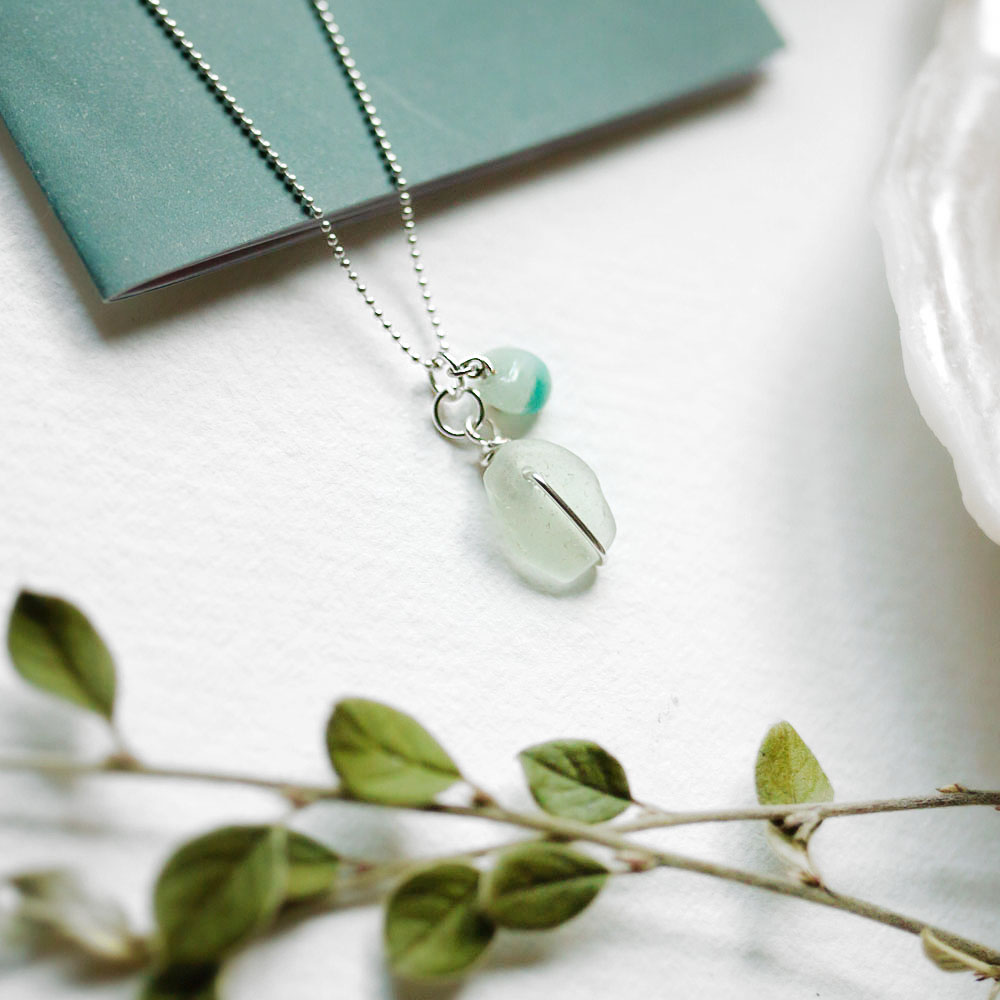 Sea Glass Jewellery on a handmade paper