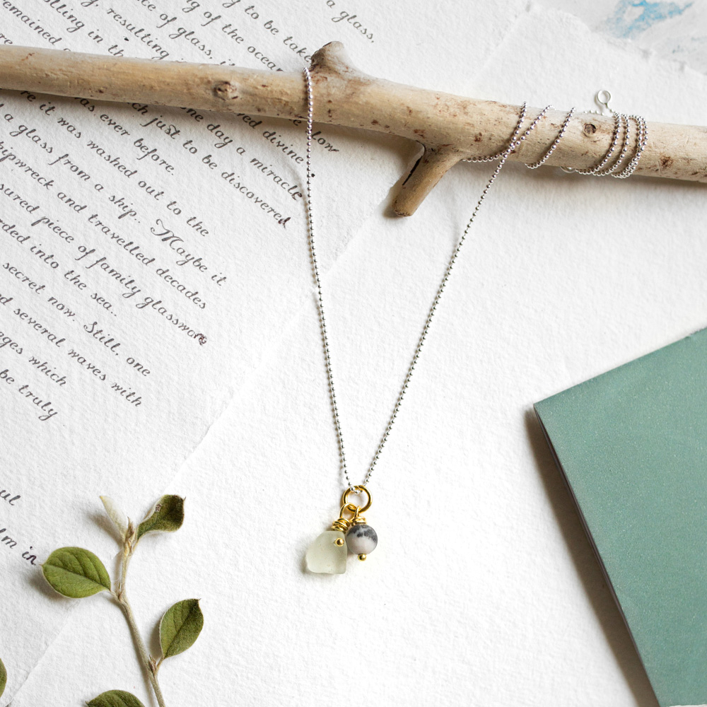 Sea Glass Jewellery on a hand-made paper