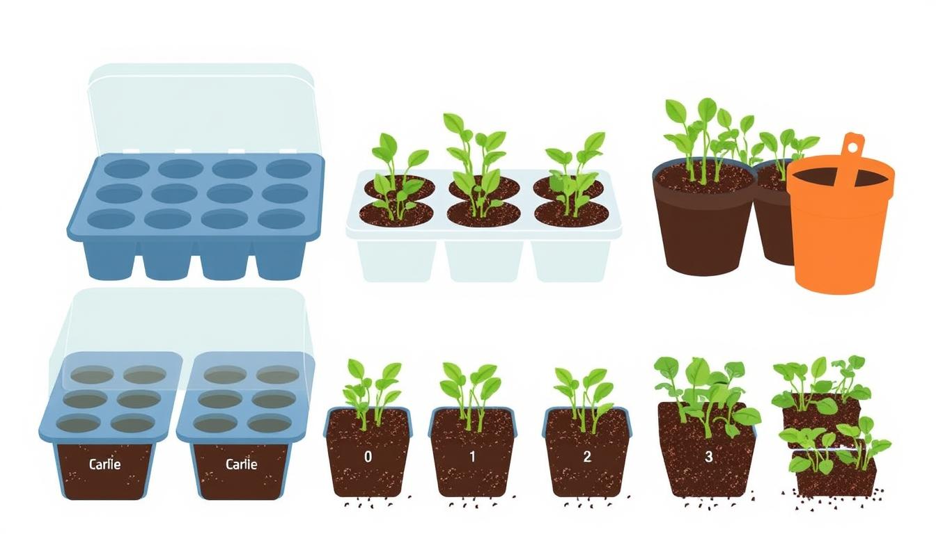 Image of a seed starting kit for beginners with various seed trays, soil, and seeds.