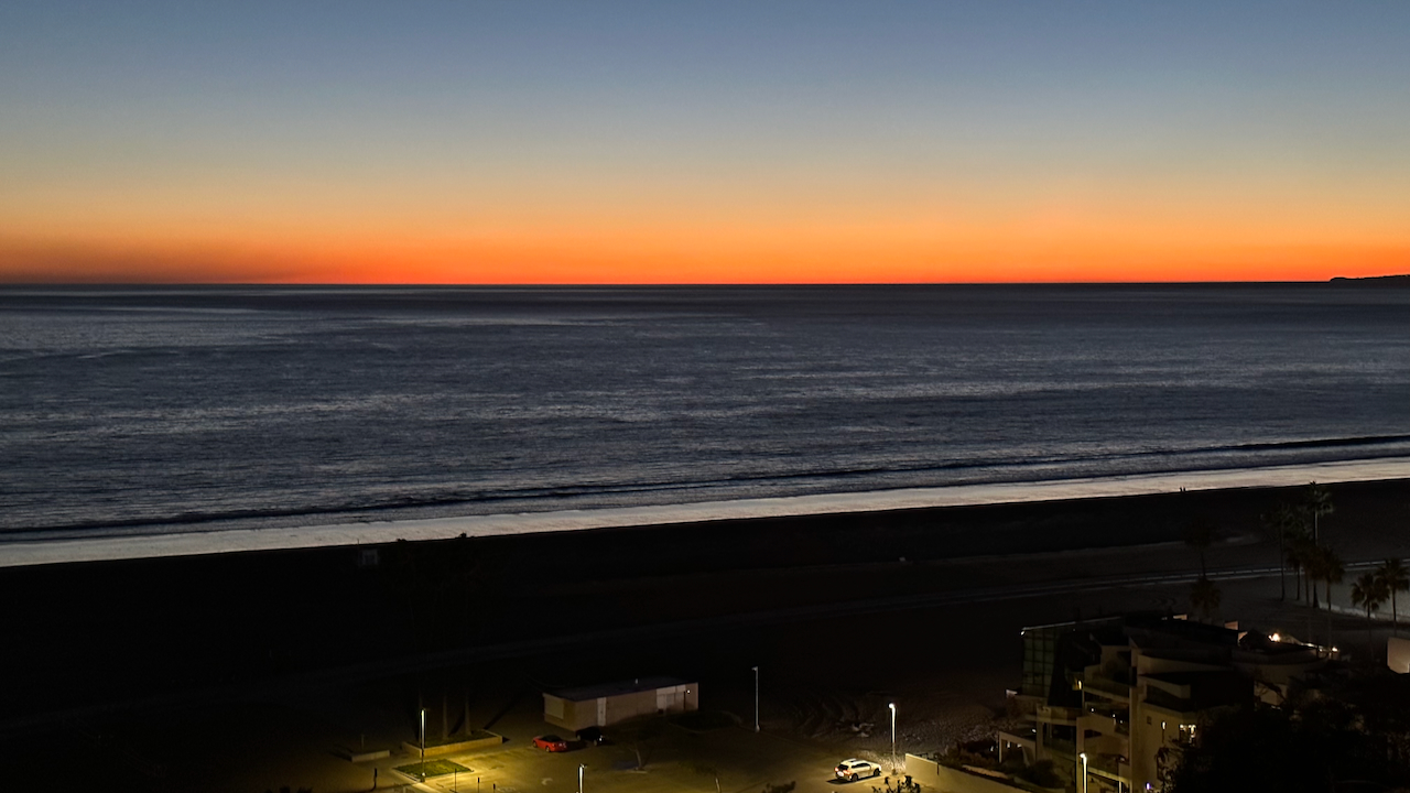 Sunset over the ocean at Palisades Park in Santa Monica.