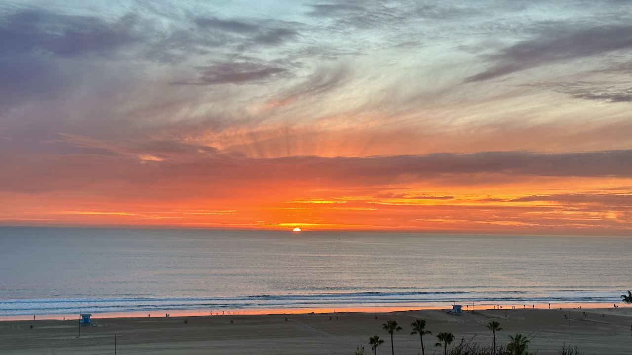 Sunset at Santa Monica Beach.