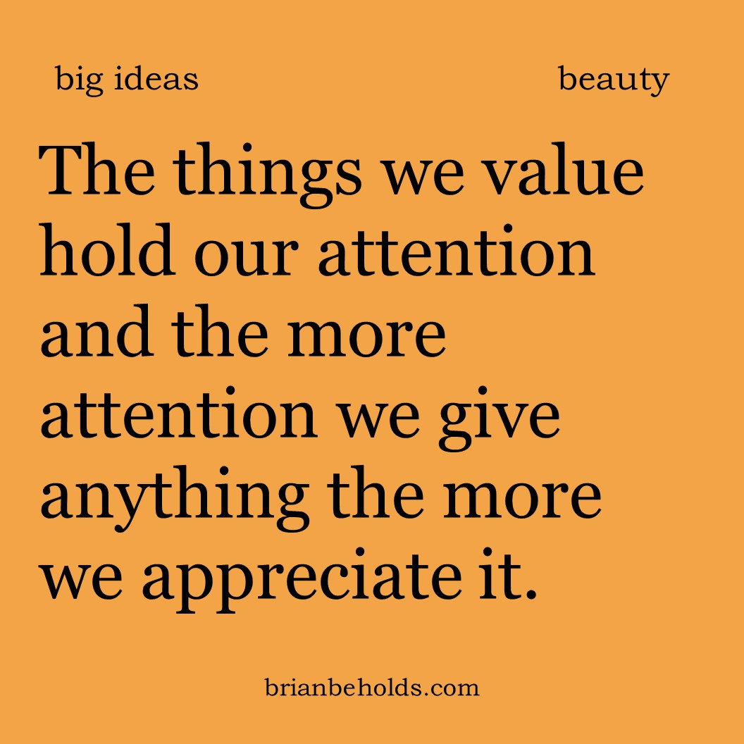 The things we value hold our attention and the more attention we give anything the more we appreciate it.