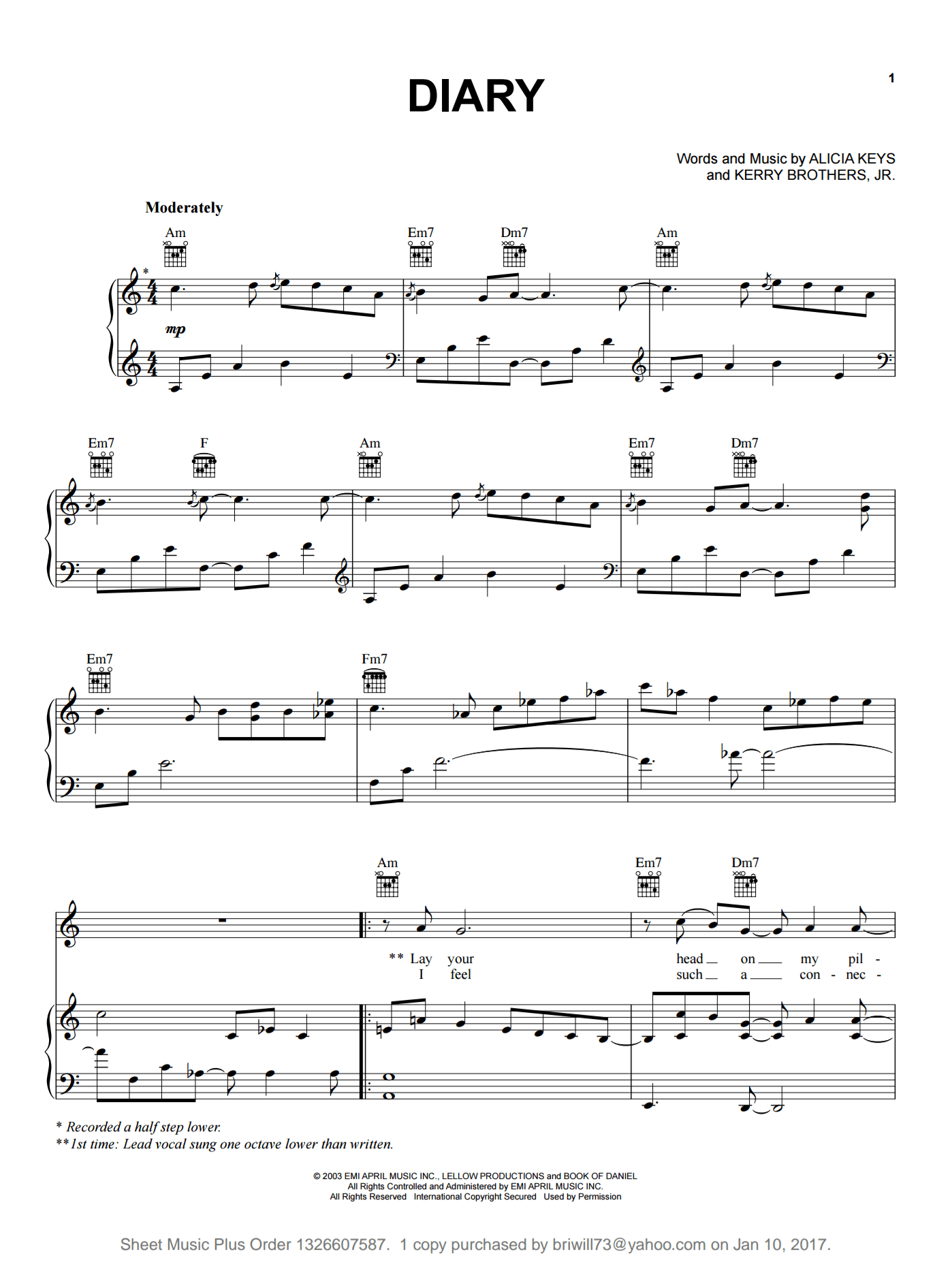 "Diary" Music Sheet (First Page)