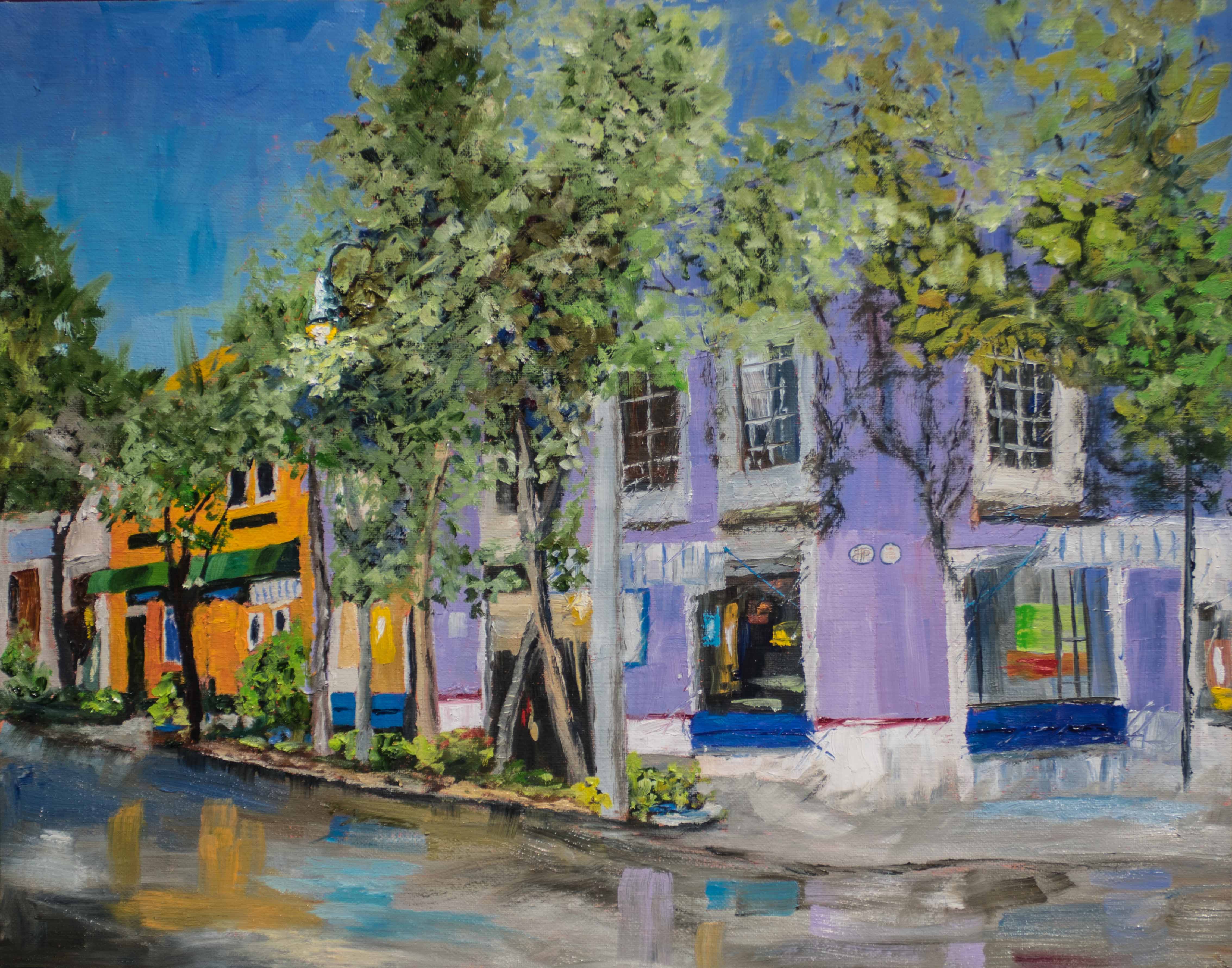 Coyocán Corner, Oil on linen, 16x20, $800