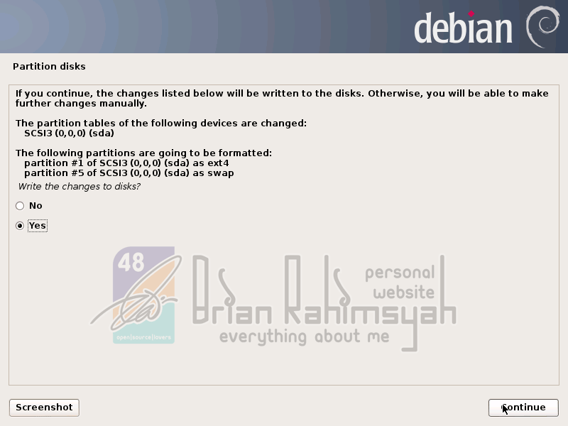 Debian 7 write changes yes