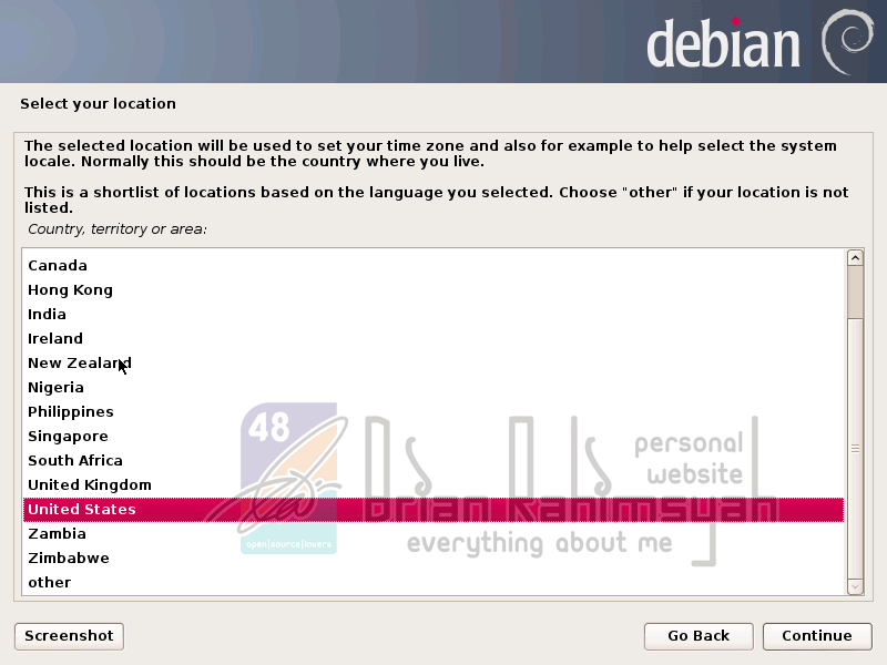 Debian 7 select your location