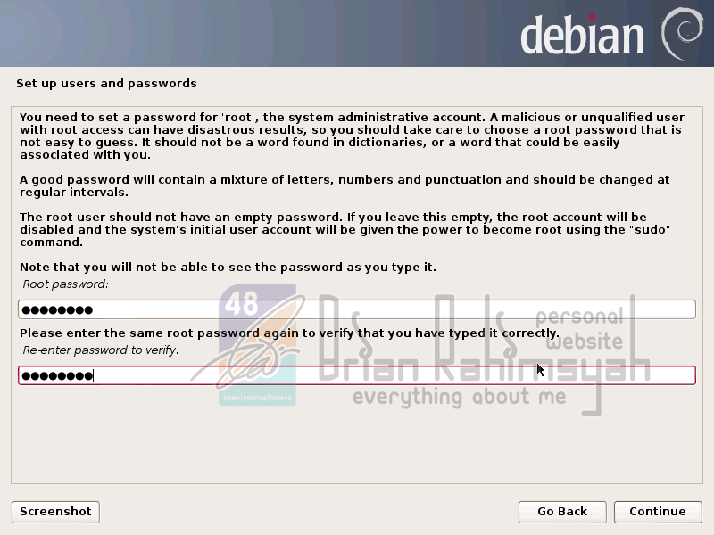 Debian 7 setup root password