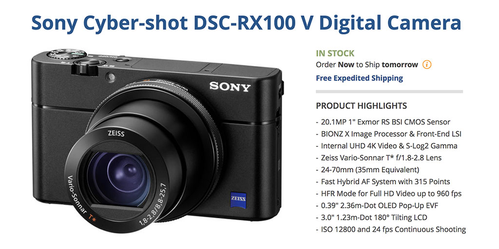 Sony RX100 V In-Stock & Shipping at B&H Photo