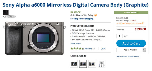 Sony a6000 Graphite Cameras on Sale in USA
