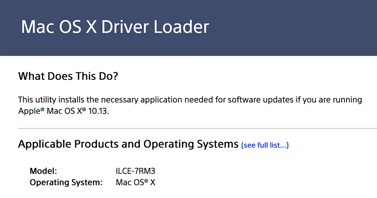 Sony Releases Mac OS X Driver Loader for 10.13 High Sierra