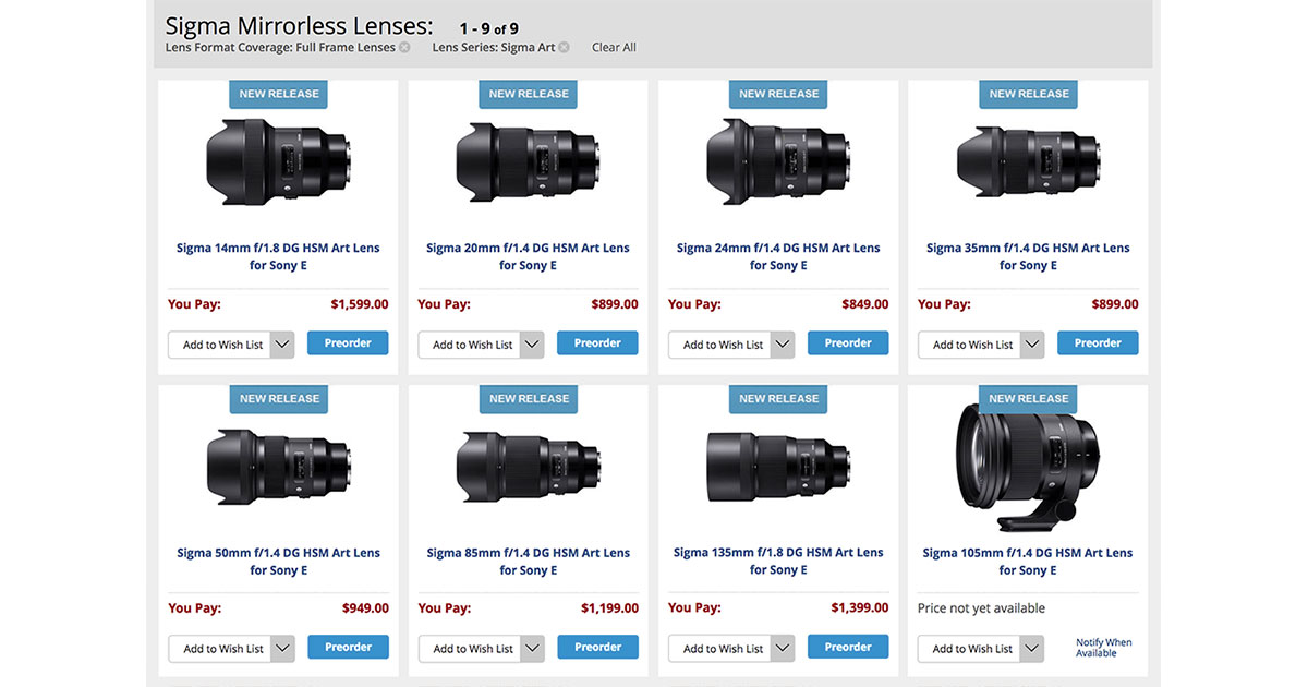 Sigma FE Lenses Available for Pre-Order Now!