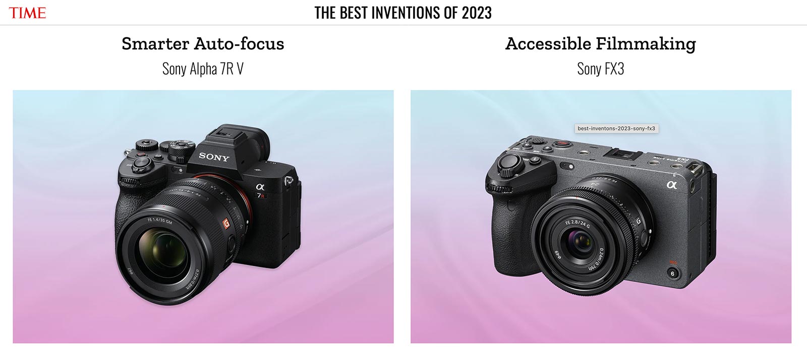 TIME Magazine Names Sony a7R V & FX3 Best Inventions of 2023