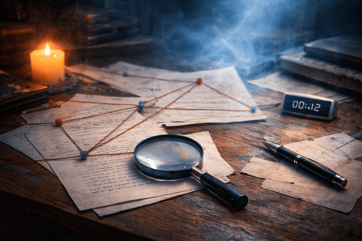 Manuscript pages with edits and a timer on a writer’s desk