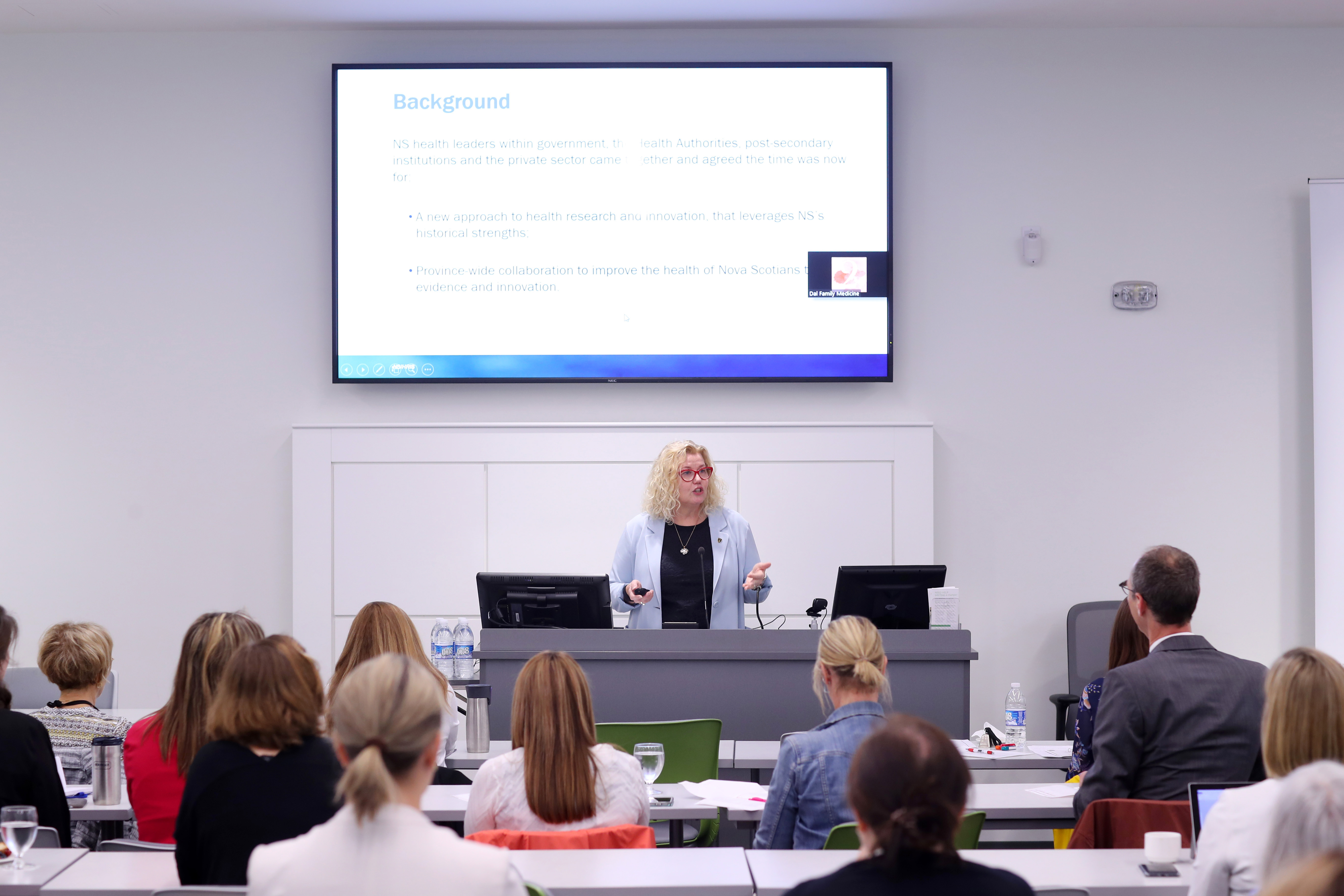 Dr. Alice Aiken, Vice-President Research and Innovation, Dalhousie Univeristy, provides opening remarks and an update on the NS Integrated Health Research Innovation Strategy
