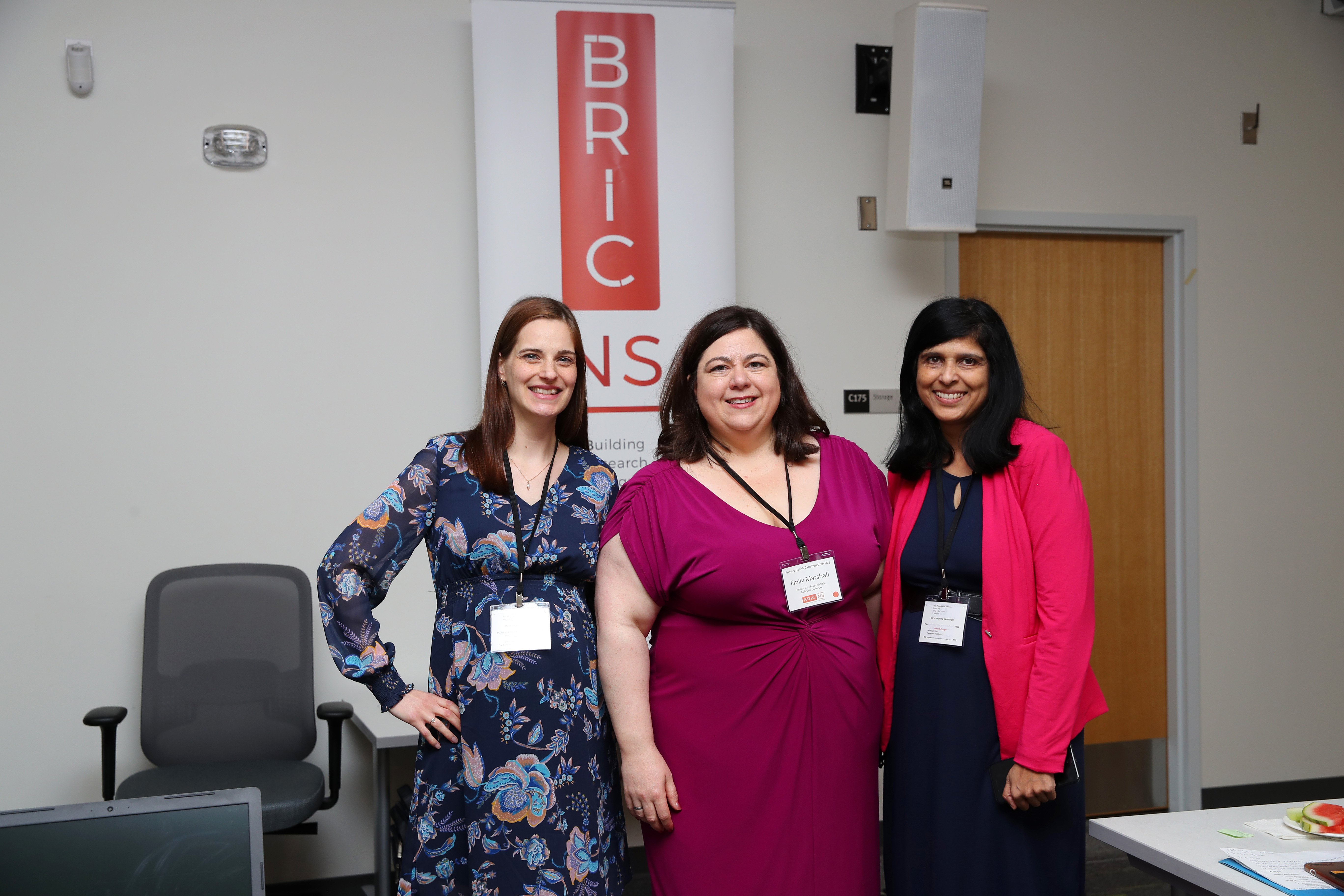 Primary Health Care Research Day Planning Committee members Jessica Nowlan (left) and Tara Sampalli (right) with host Emily Marshall (centre)