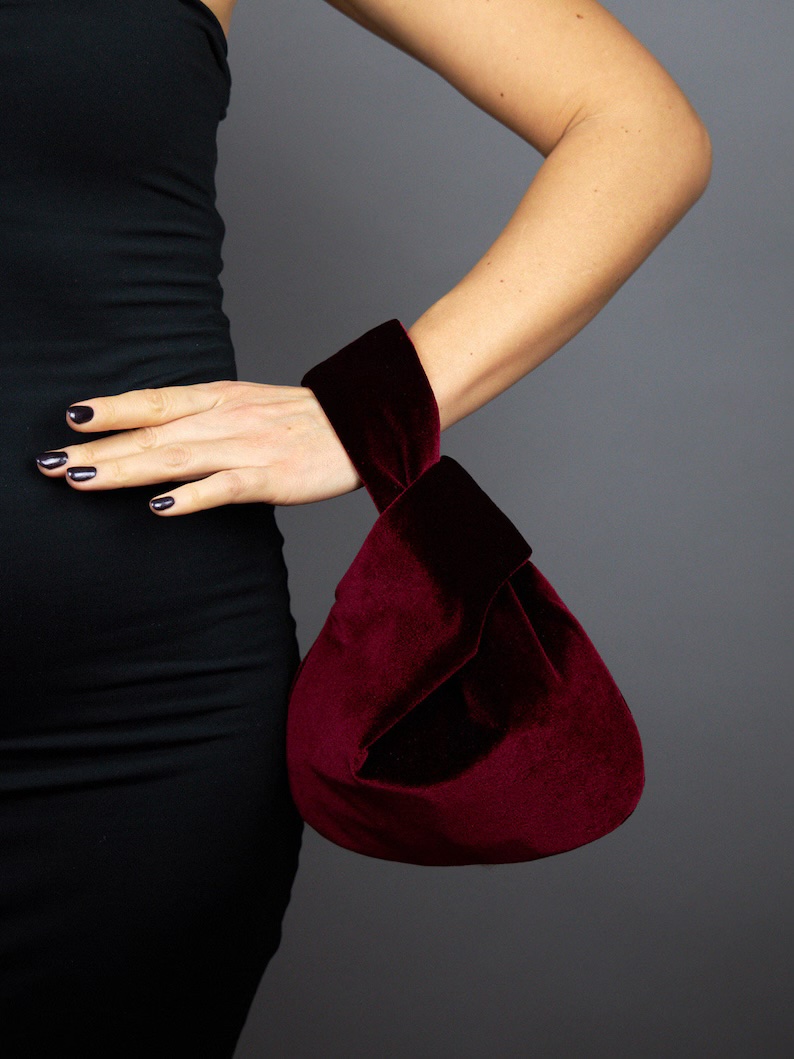 burgundy velvet purse japanese knot bag