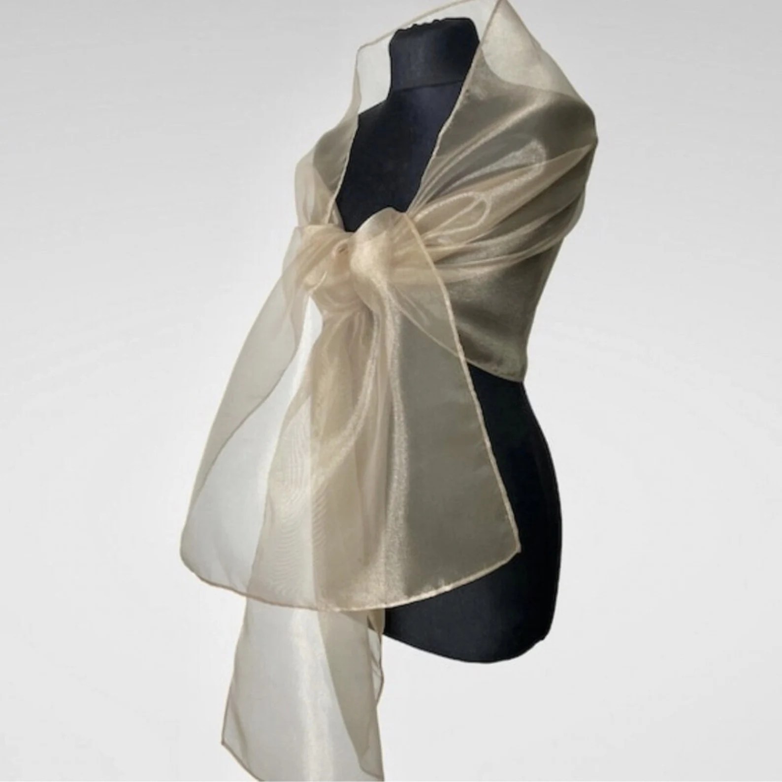 Beige organza wrap silver grey sheer shawl scarf silver grey sheer shrug bridesmaids scarf woman sheer scarf evening shawl prom