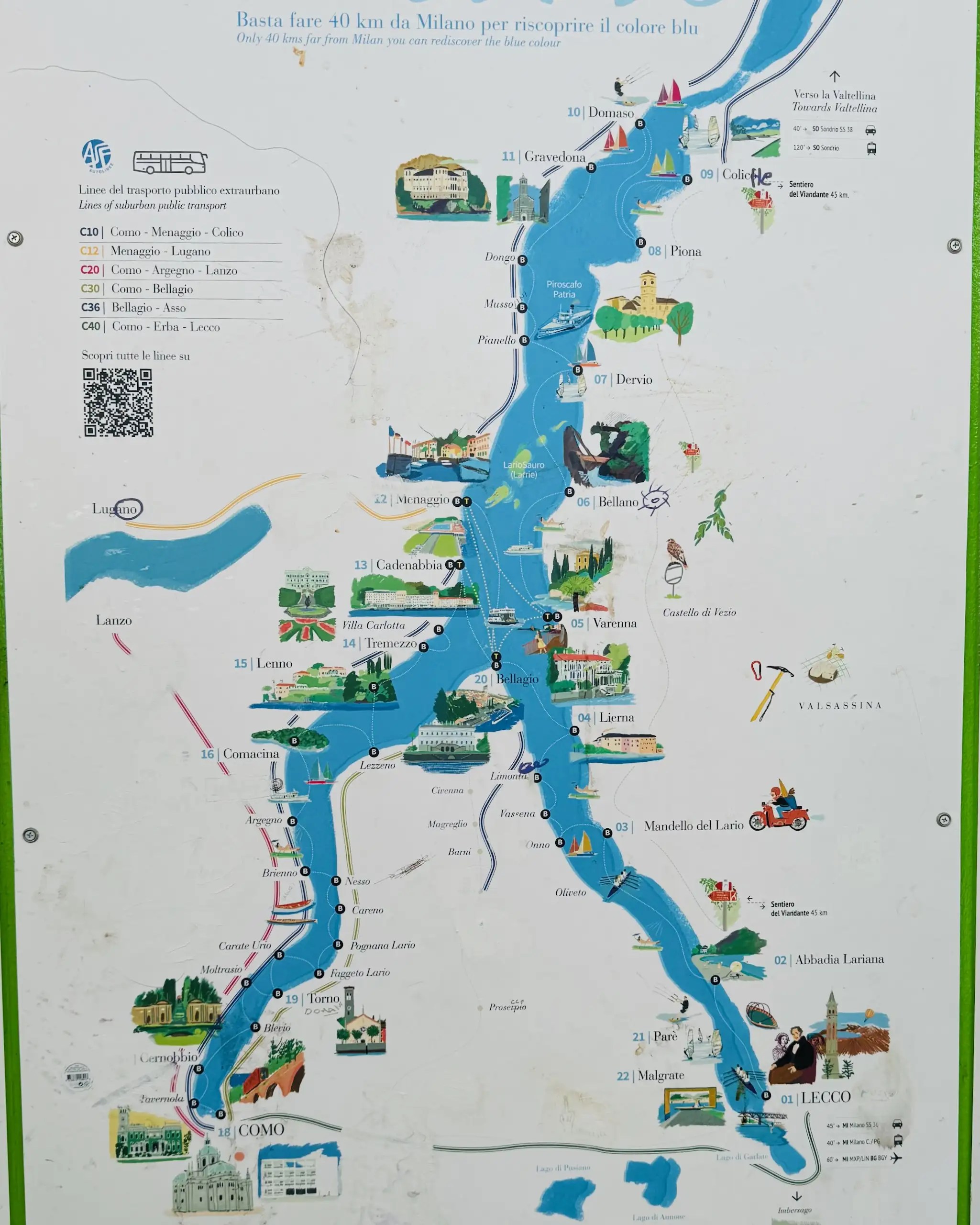 Como Gölü haritası – Lombardiya bölgesinde Y şeklinde göl yapısı.