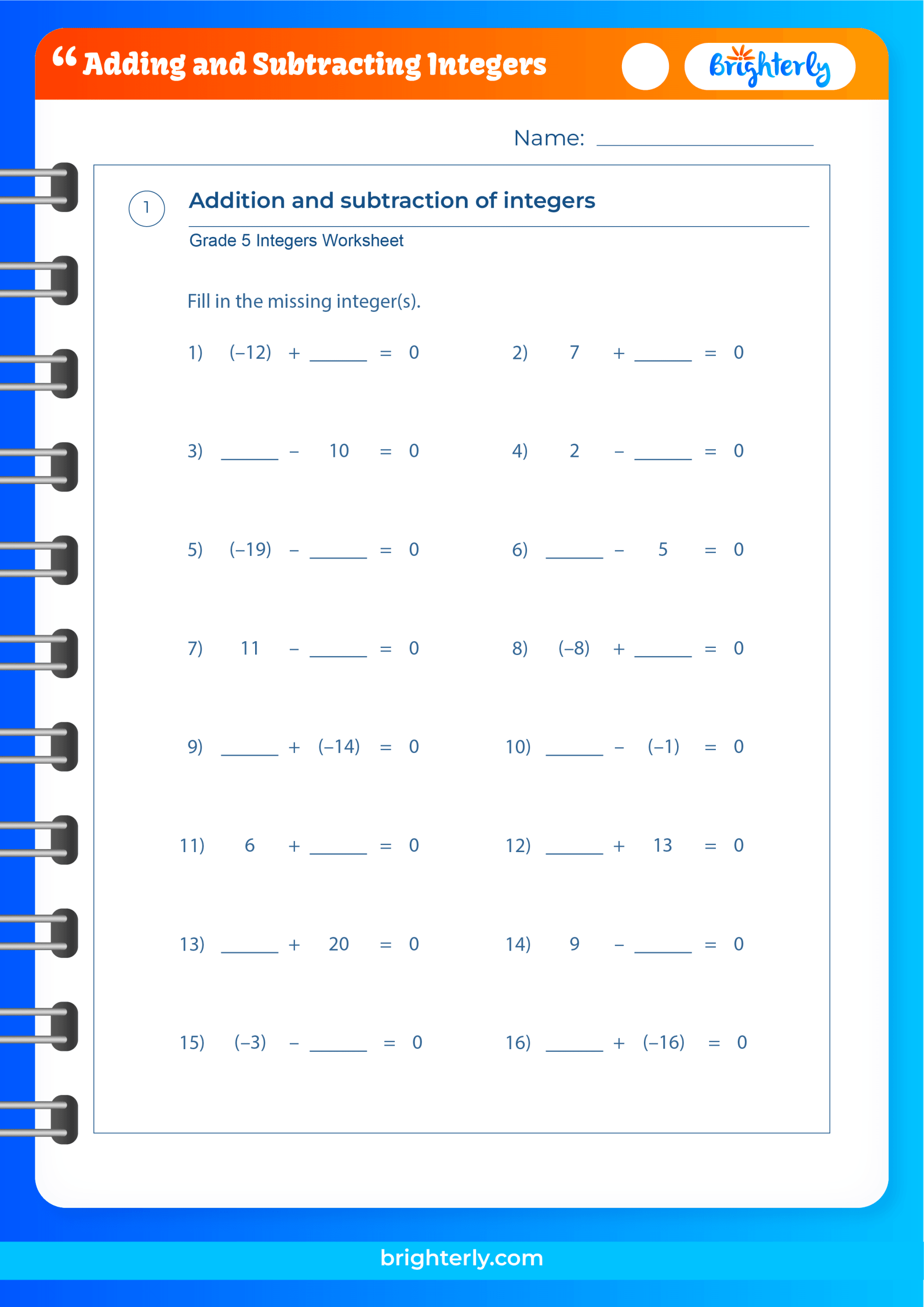 Free printable adding and subtracting integers worksheets [pdfs]