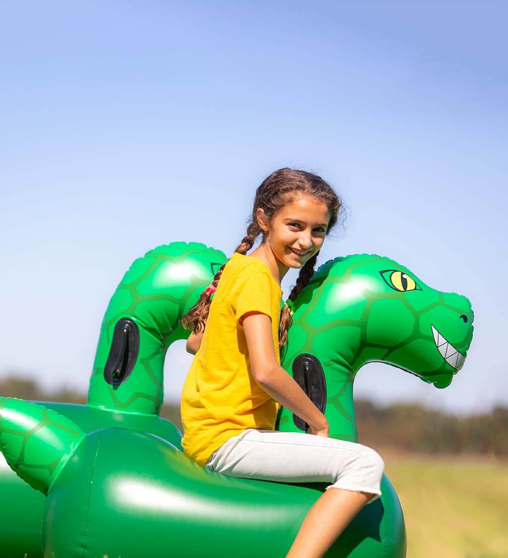 HearthSong Inflatable Ride-On Hop ‘n Go Dinosaurs, Set of Two – Bright Isle