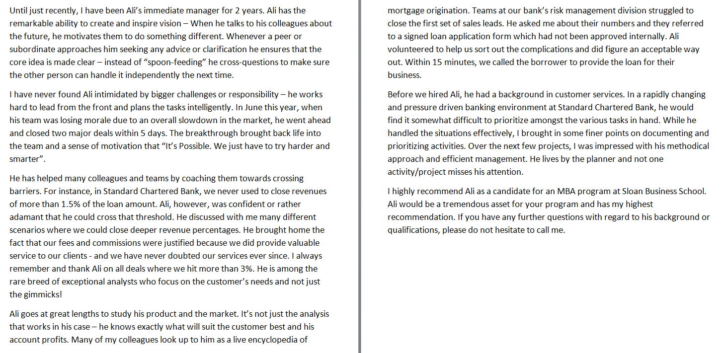 Sample Professional Letter Of Recommendation Of A Pakistani Applicant Brightlink Prep