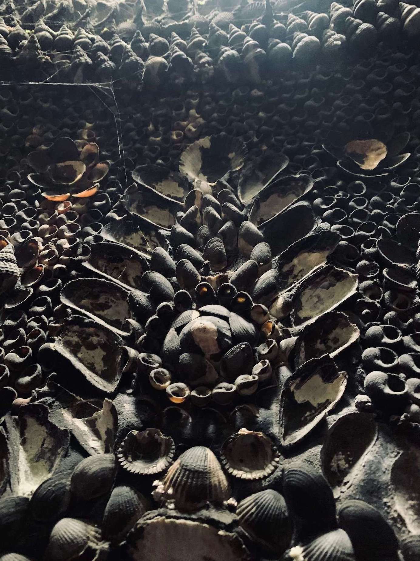 Detail of shell mosaic in Shell Grotto Margate Dome that looks a bit creepy as thought created by H R Giger. Photo by Nicholas Blackmore