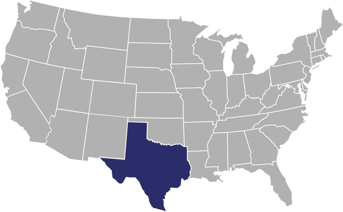 Map of the United States with Texas highlighted