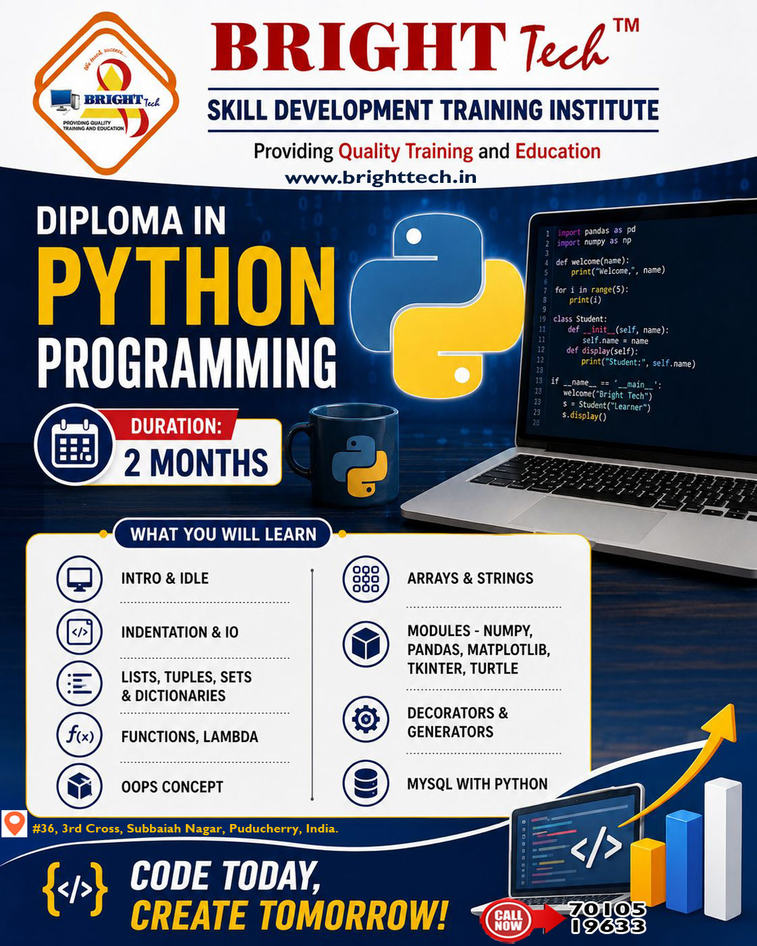Best Python Course Training at Bright Tech in Pondicherry