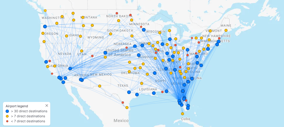 Allegiant Air Allegiant Air Flight Destination Map 