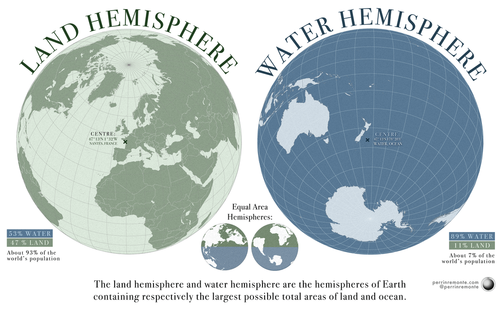 Land Vs Water Hemispheres Of The Earth Brilliant Maps Land Vs Water Hemispheres 