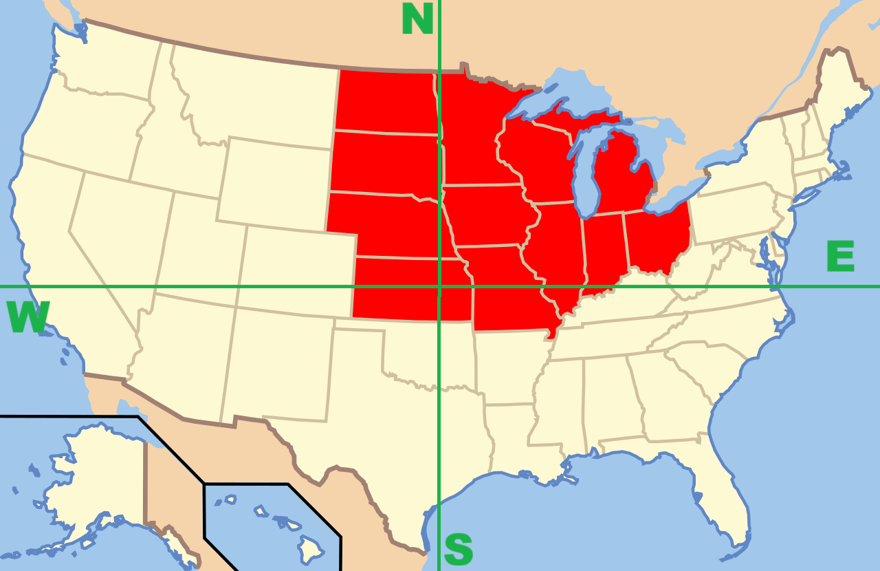 Which States Make Up The US Midwest Brilliant Maps Map Of USA Midwest With Compass 