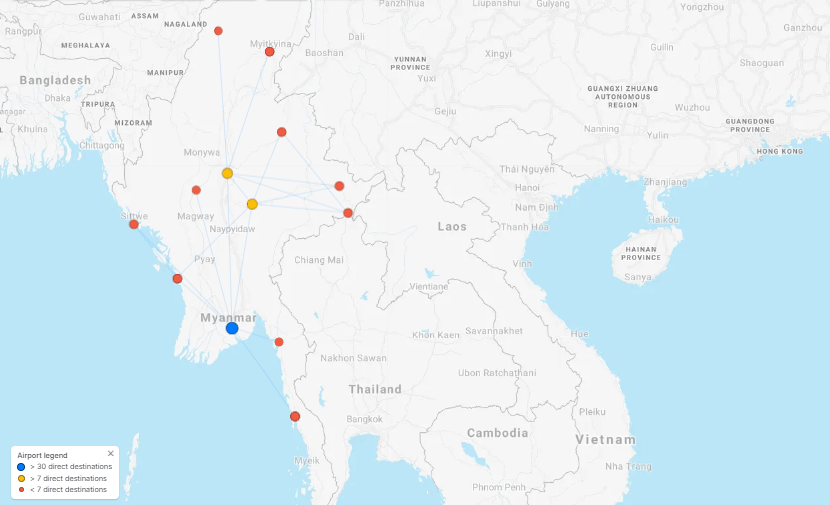 Yangon Airways Flight Route Map In 2026 Brilliant Maps Yangon Airways Flight Destination Map 