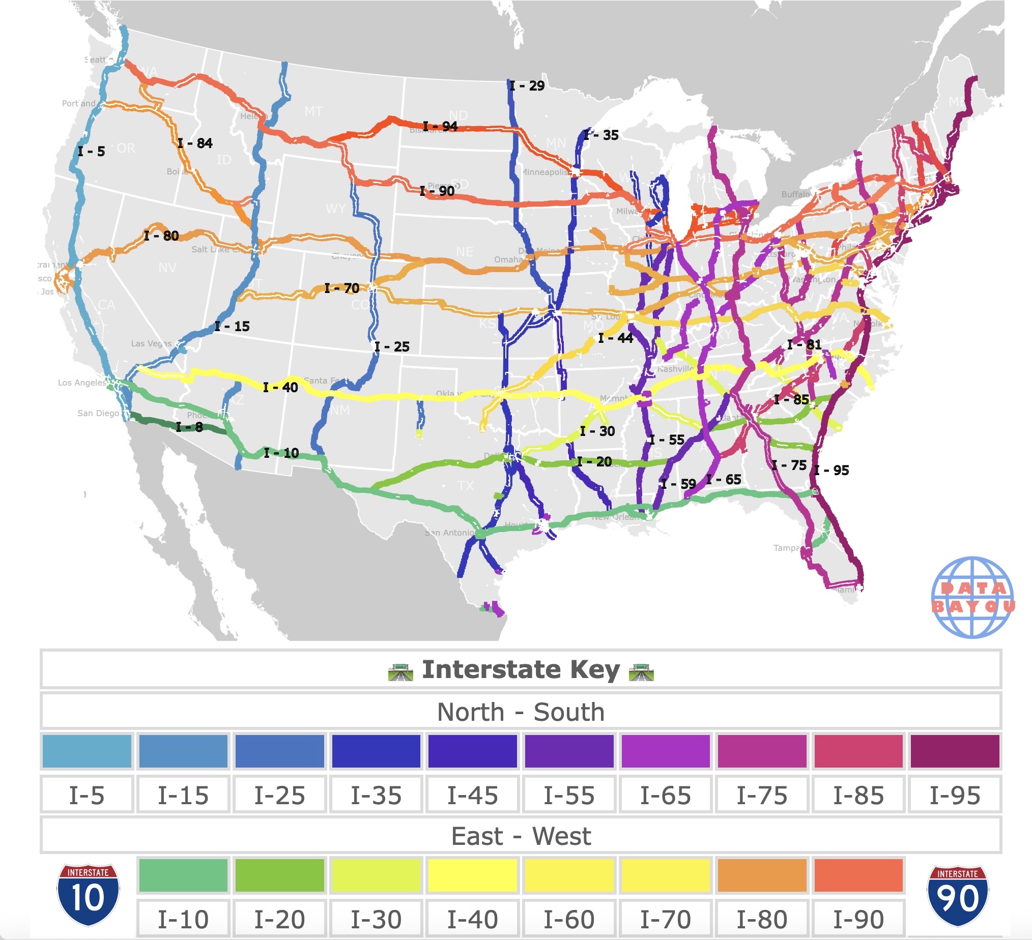 Us Highway Code Interstate Map 