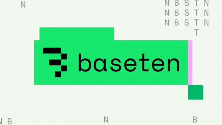 Baseten logo displayed on a green background, featuring the Baseten wordmark and stylized icon associated with AI inference infrastructure.