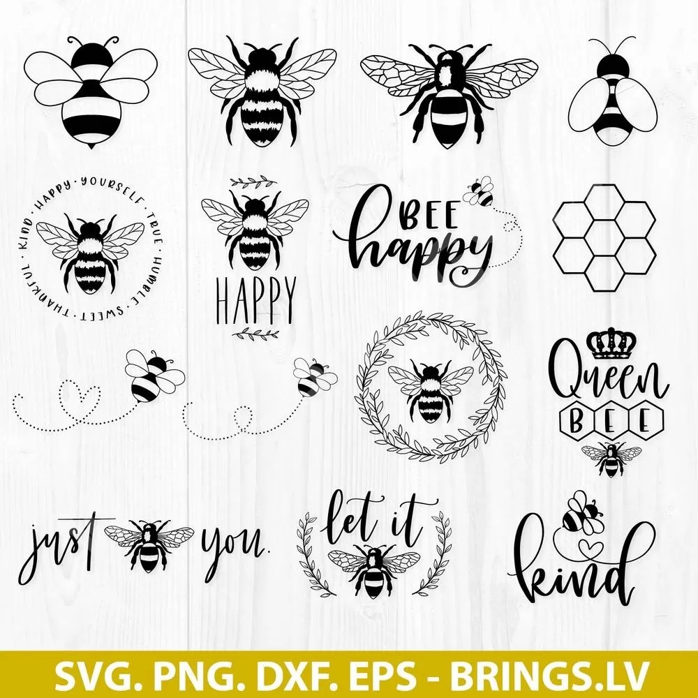 Use as wall decals, on shirts,. Bee Svg Bundle Bee Happy Svg Bee Kind Svg Bee Sayings Svg