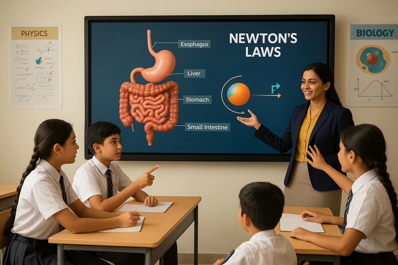 3D model of the digestive system displayed on an interactive flat panel