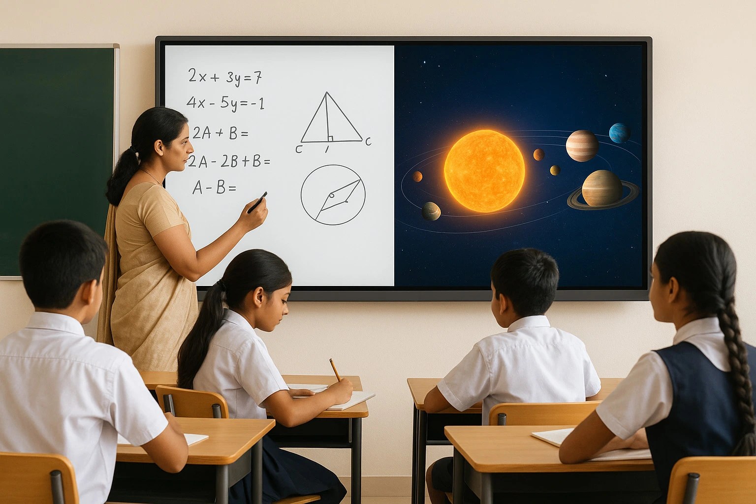 Flat panel showing dual content through split screen feature