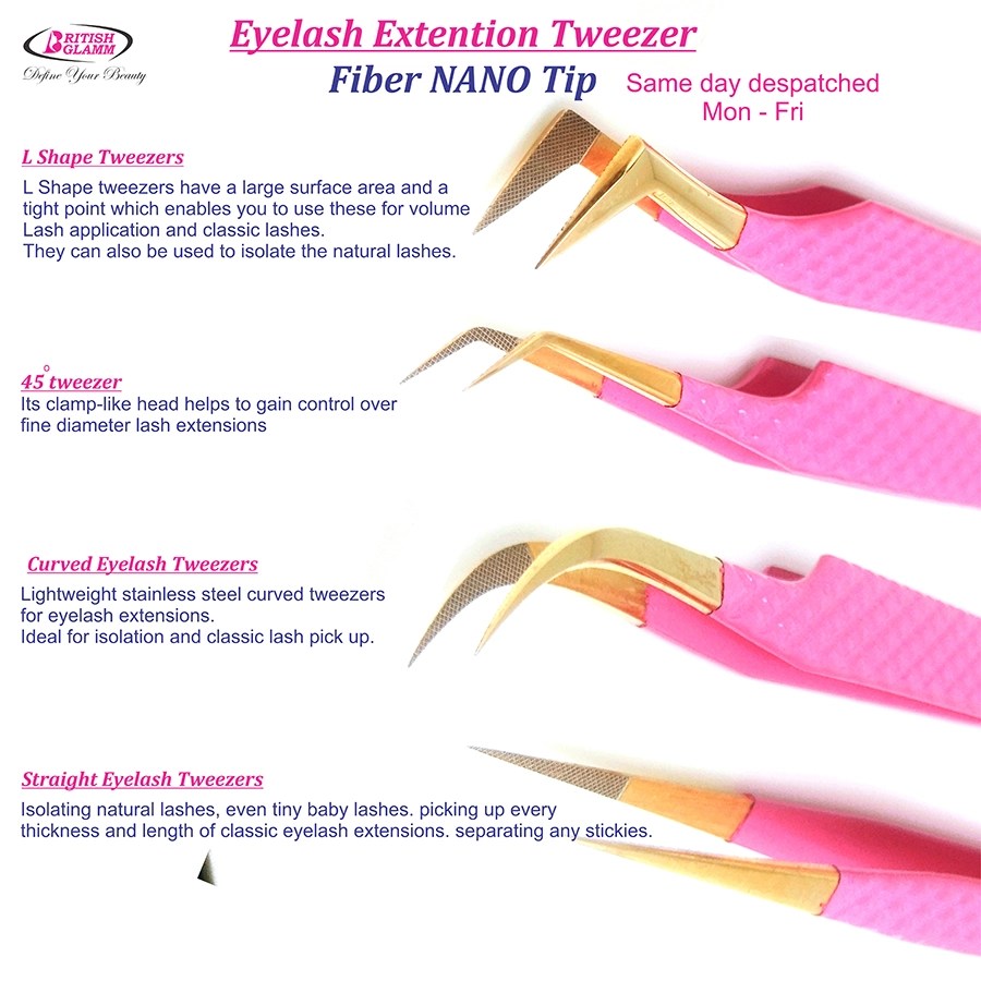 Fiber Tips Premium Eyelash Tweezers with 24K Gold-Coated