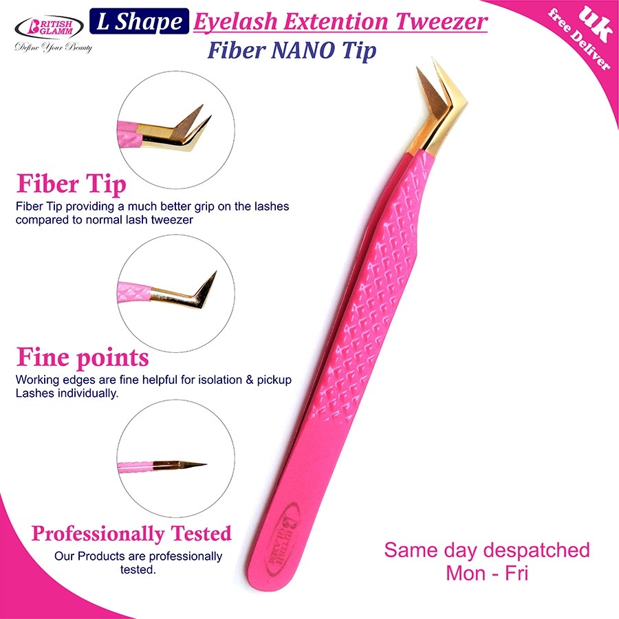 L-Shape Eyelash Tweezers – Fiber Tip & 24K Gold Coated Tip