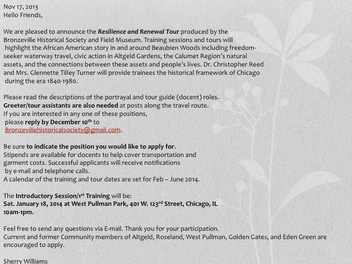 New Docent training - Resilience and Renewal Tours with Field Museum