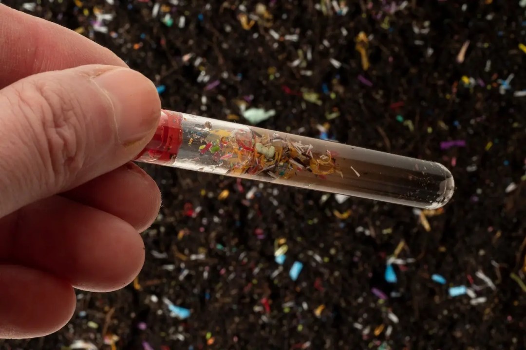 Microplastics in soil a test tube with soil sample.