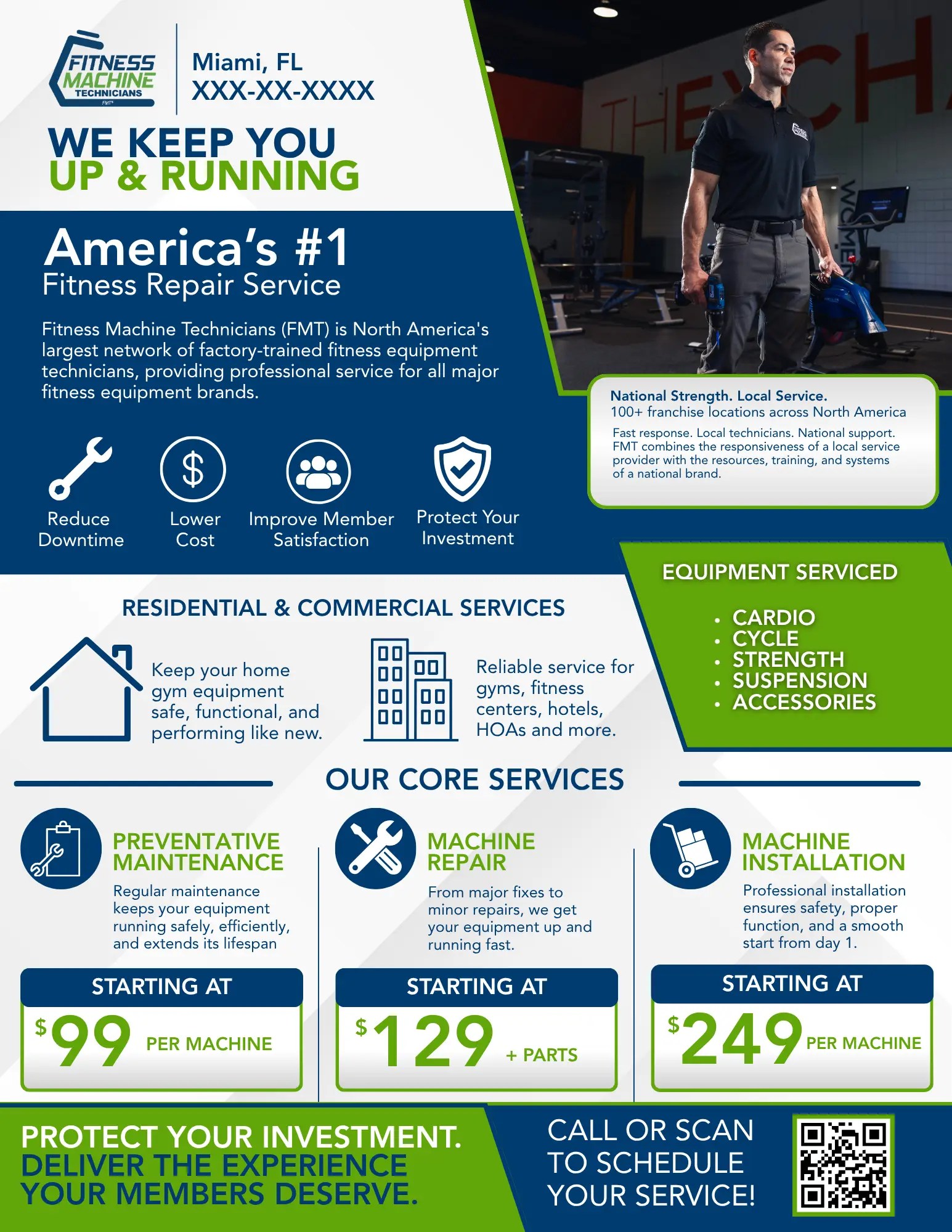 Fitness Machine Technicians residential and commercial services sales sheet