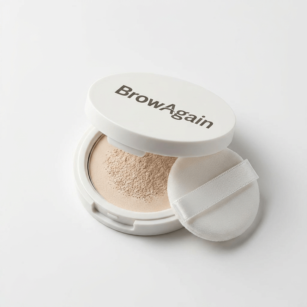 BrowAgain Instant Matte Setting Powder compact for long-lasting matte brows and shine control