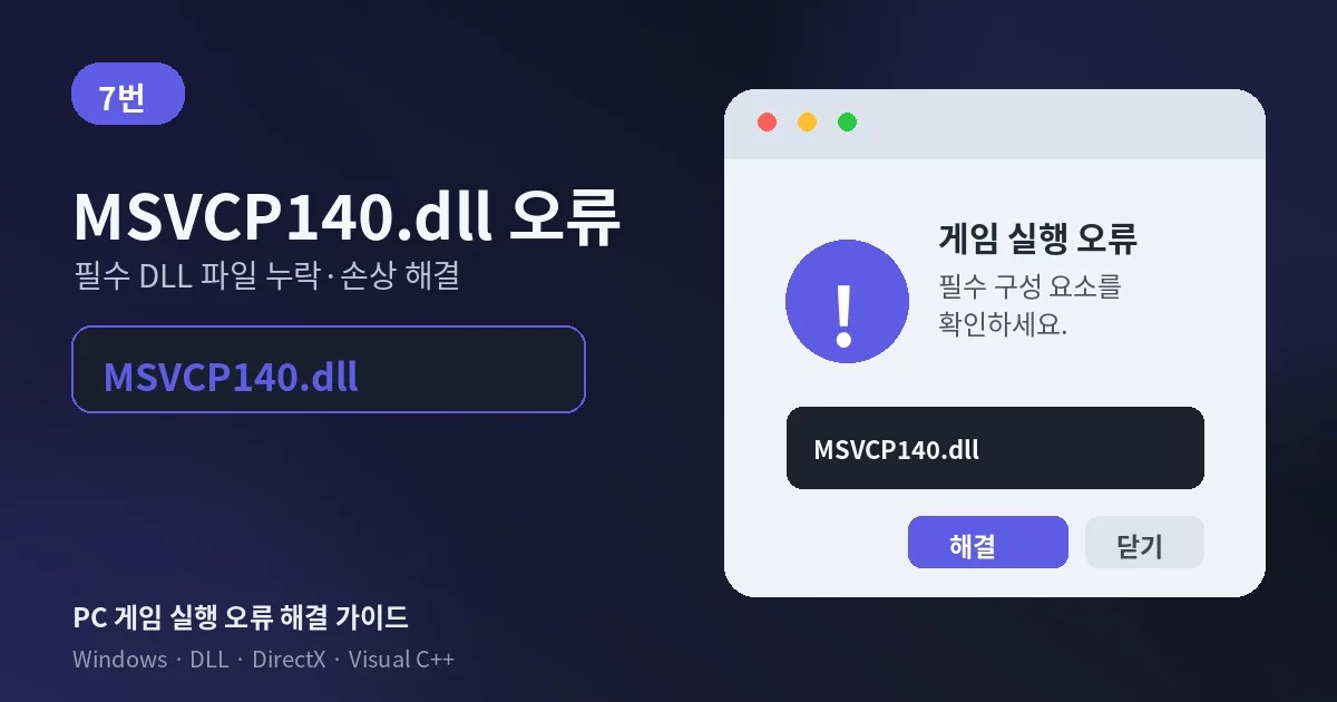 MSVCP140.dll 오류, MSVCP140.dll 다운로드, MSVCP140.dll 없음, MSVCP140.dll 찾을 수 없음, Visual C++ 다운로드, Visual C++ Redistributable, MSVCP140_1.dll 오류, 게임 DLL 오류, 게임 실행 오류