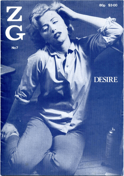 Cover of ZG magazine No. 7 featuring a woman in a blue-toned image, wearing a button-up shirt and sitting with a contemplative expression, with the word 'DESIRE' prominently displayed.