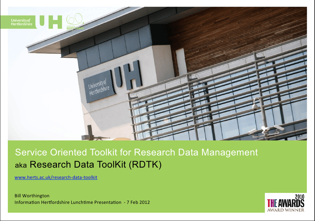 The presentation on the Service Oriented Toolkit for Research Data Management